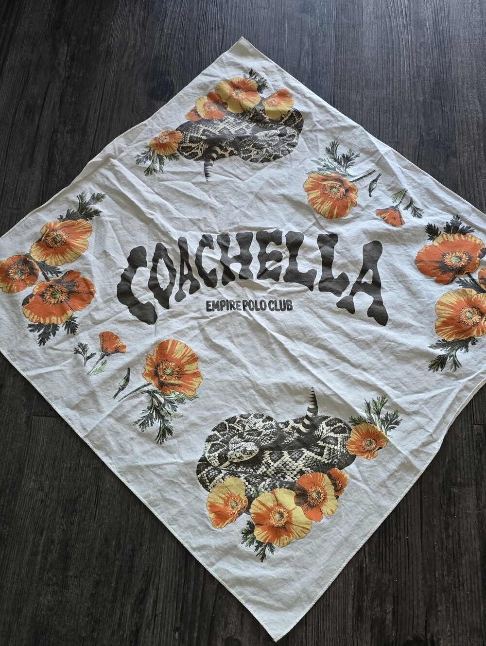 Coachella Empire Polo Club Orange Poppy And Snake Print Bandana